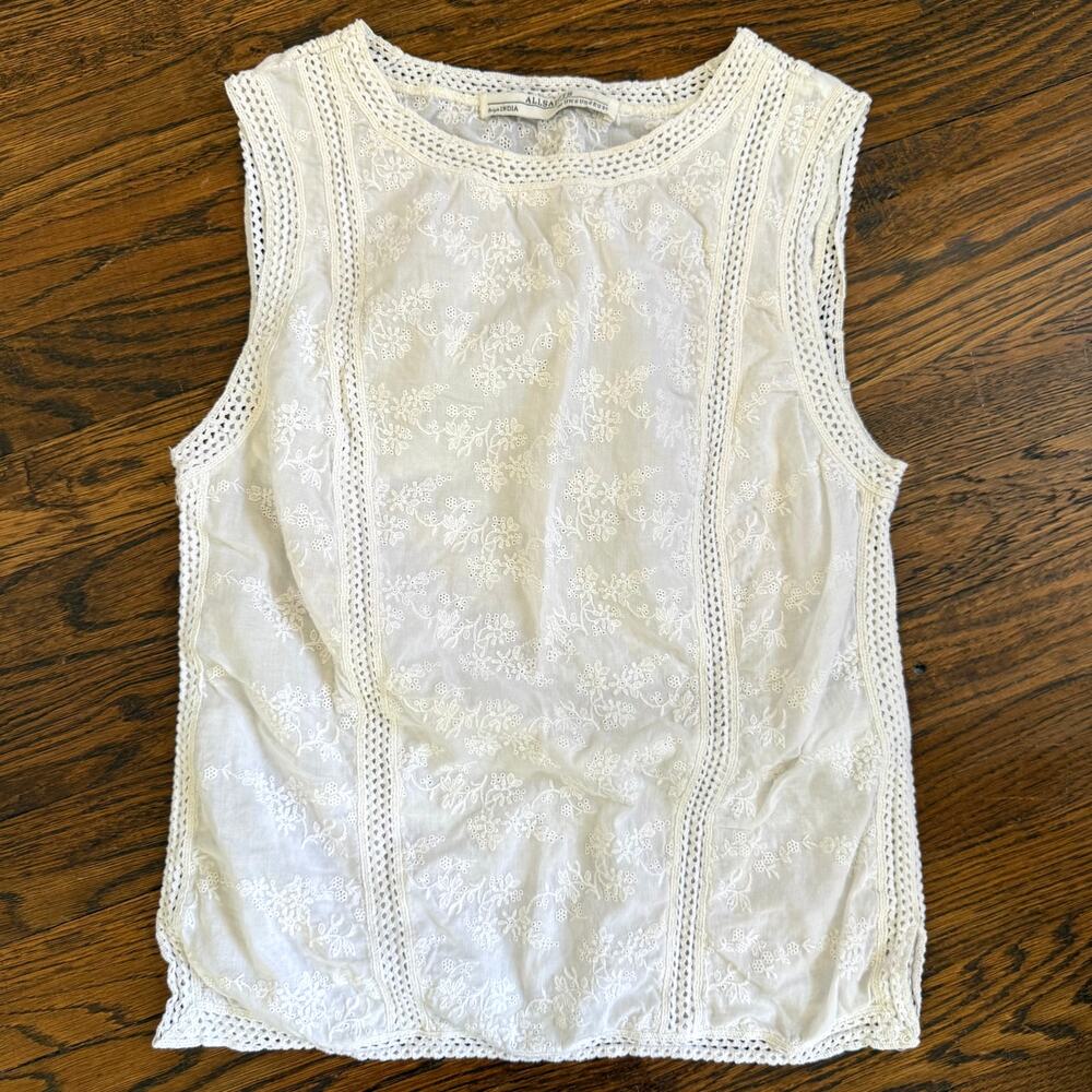 AllSaints Myrine White Cotton Eyelet Tank Top Size 2 Sleeveless Blouse